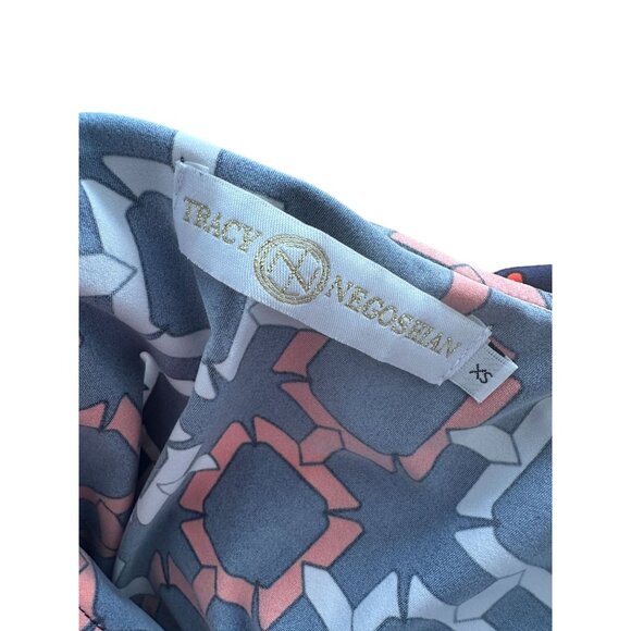 TRACY NEGOSHIAN Orange Navy Blue Ruffle V Neck Dress Size XS - Picture 8 of 8